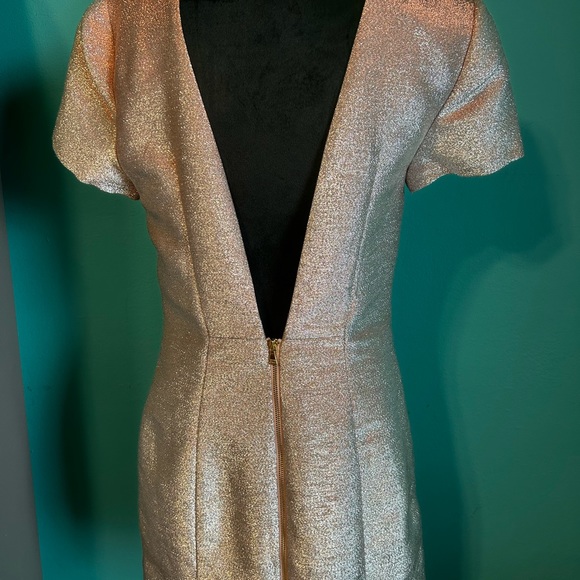 EXPRESS Metallic Rose Gold Mini Sheath Dress OPEN BACK size 8. ID# 400439 - Picture 5 of 6